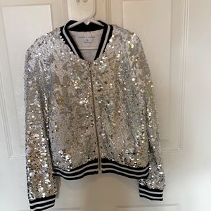 Rockets of Awesome white/silver sequin bomber jacket size 10